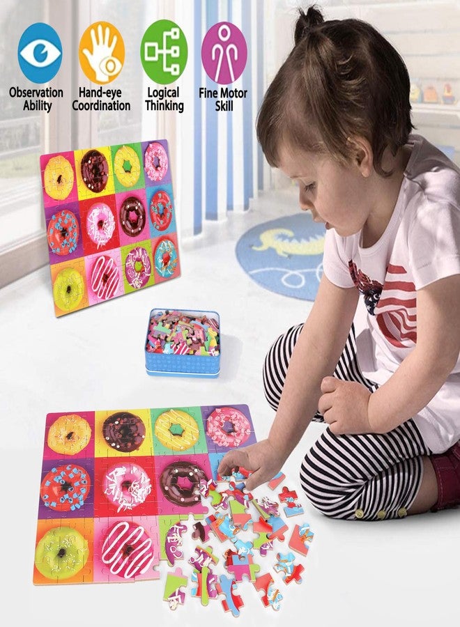LELEMON Puzzles for Kids Ages 4-8,Donut Puzzle 100 Piece Puzzles for Kids Ages 4-6 in a Metal Box,Educational Jigsaw Puzzles 100 Piece Puzzle Games Toys for Girls and Boys - Image 3